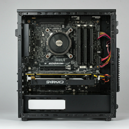 Open premium PC chassis with premium components laid out precisely on a dark workbench